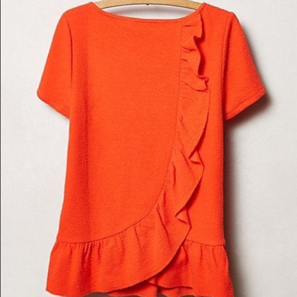 Anthropologie Tops - Anthro postmark Orange Cascada ruffle top